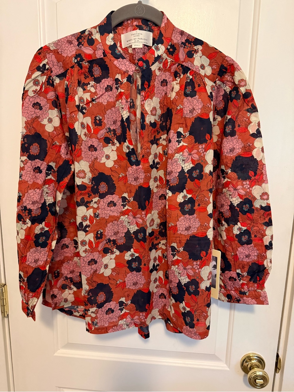 Trovata Floral Long-Sleeve Button-Front (Bailey) Blouse in Rust Multi